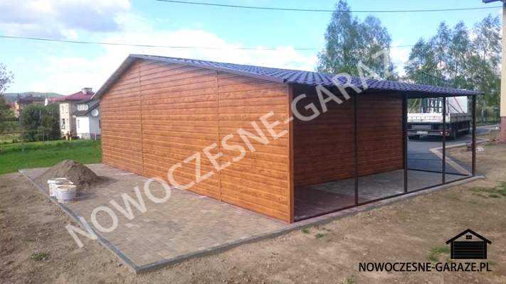 Garaż 6x6m, wiata 1.5x6m Złoty dąb jasny