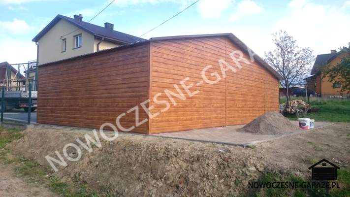 Garaż 6x6m, wiata 1.5x6m Złoty dąb jasny