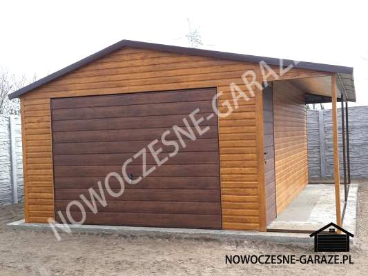 Garaż 4x6m + wiata 1x6m Złoty dąb jasny