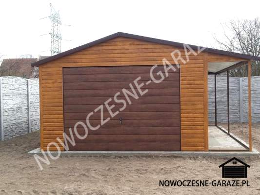 Garaż 4x6m + wiata 1x6m Złoty dąb jasny