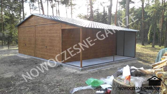 Garaż 6x6m + wiata 1x6m Złoty dąb jasny