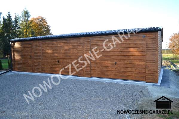 Garaż drewnopodobny 9m x 6m Kolor ścian i bram: Złoty dąb jasny