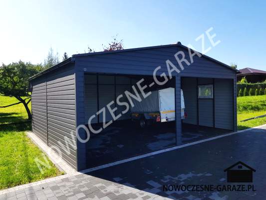 Wiata 6m x 5m z zabudowanymi ścianami Kolor: Grafit 7016